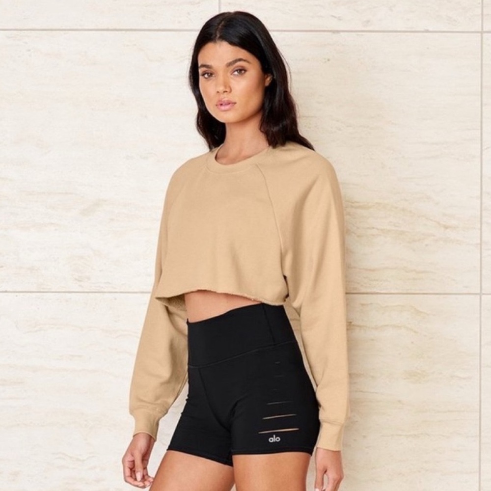 Alo Beige Cropped Sweatshirt